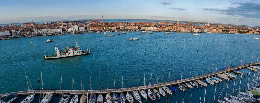 Panoramic aerial view of Venice Marina from the Cathedral San Gi