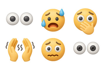 Obraz premium Expressive emoji icons set: 3d style with emotions and gestures