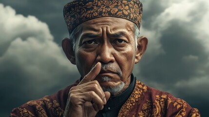 Obraz premium indonesian muslim man with thinking gesture
