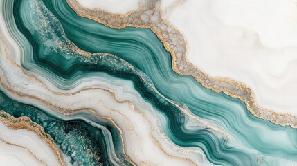 A mesmerizing teal and white marble design with gold flecks.