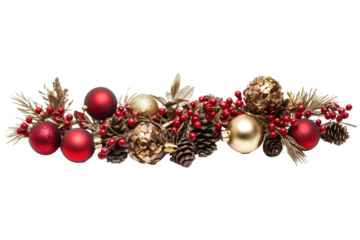 Elegant holiday garland decorated with baubles ideal for Christmas cards banners or seasonal promotional materials
