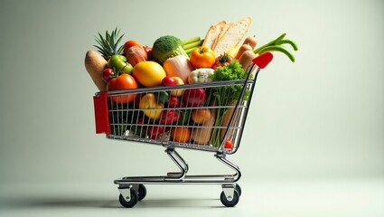 Colorful Grocery Cart Filled with Fresh Produce
