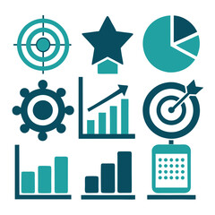 Business Analysis Icons Set with Teal and Dark Blue