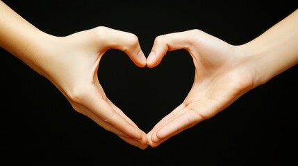 Fototapeta premium Hands forming heart shape on black background symbol of love care and togetherness represents connection unity and positive relationships expressing affection and emotional support 