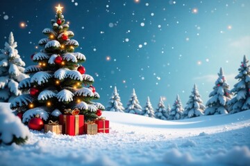 Snowy Winter Landscape with Christmas Decorations, snowy village, holiday season, Christmas decor background