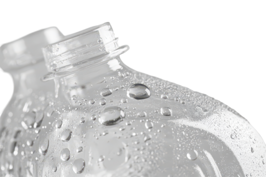 Isolated plastic water bottle with condensation great for sports ads eco themes or beverage packaging