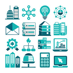 Teal Business Technology Icon Set on White Background