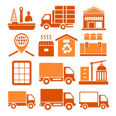 Orange Iconography Depicting Supply Chain, Logistics and Shipping