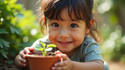 Fototapeta premium Child Planting a Seed in a Garden
