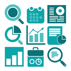 Business icons for data analysis, reports, and schedules