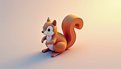 Cute cartoon squirrel with big tail on soft gradient background