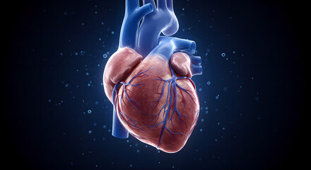 3d illustration of a human heart pumping blood. concept of cardiology, heart health, and medical technology. for textbook illustration, healthcare website, or scientific presentation.