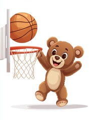 slam dunk slogan with bear doll basketball player and basketball hoop vector illustration illustration