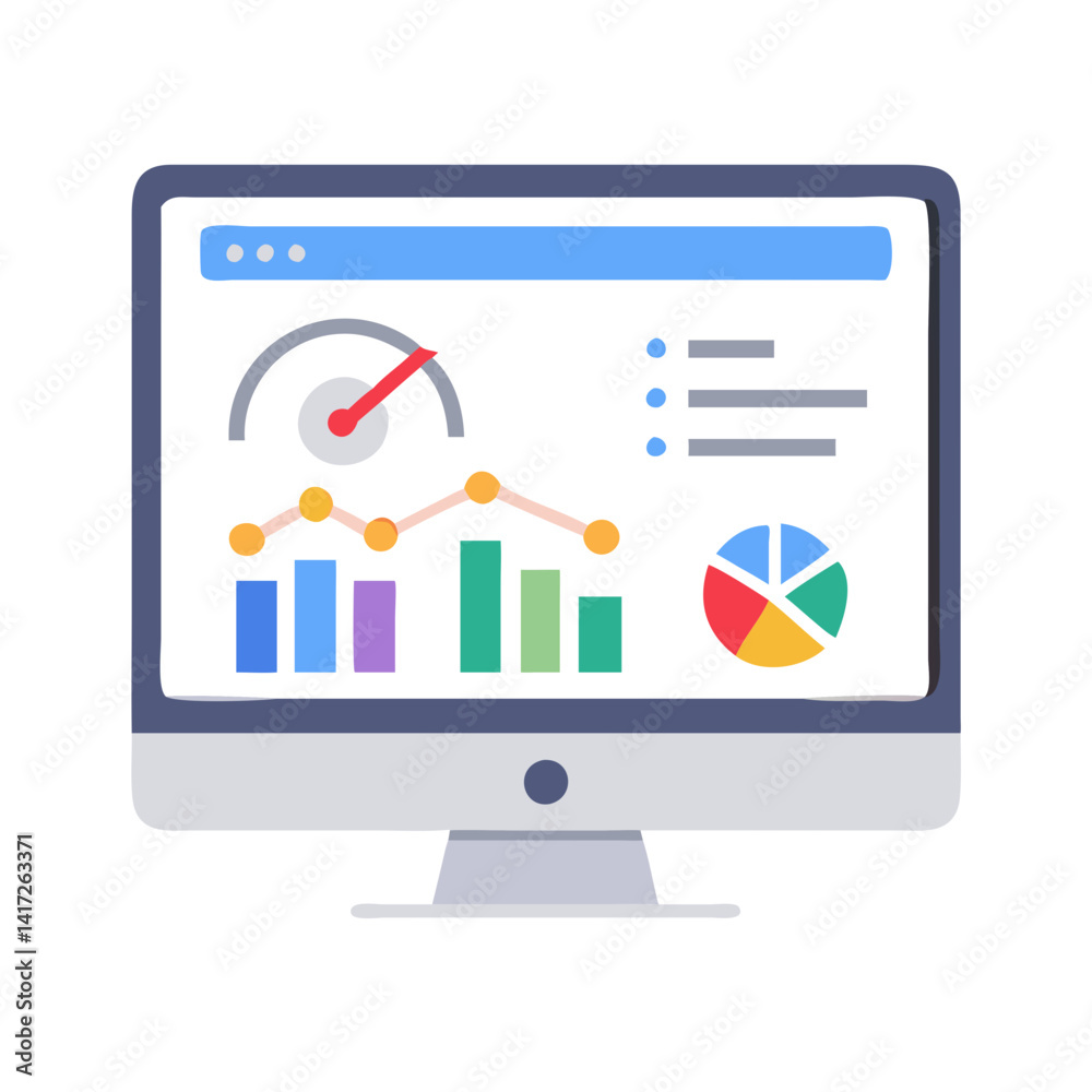 Poster Data Analytics Dashboard on Computer Screen Displaying Charts