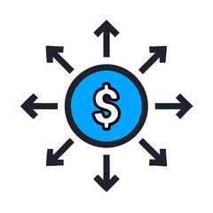 Dollar Distribution with Arrows on Black Background Icon