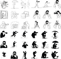 Professional Photographer Silhouette Set | Camera & Tripod Vector Silhouettes of Photographers in Action | Photography Vector Bundle


