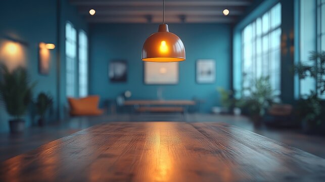 Minimalist meeting table with soft lighting, symbolizing focus and professionalism in a modern workspace.