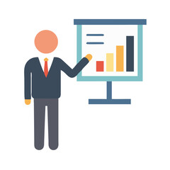 Business presentation icon: man explaining a bar graph chart