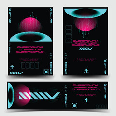 y2k 2000s scifi cyberpunk retro-futuristic layout template set dashboard for ux-ui application, 2d vector illustration 