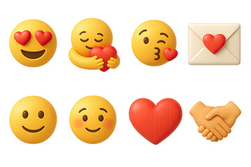 Heartfelt 3d emoji icons set: emotions and love in vibrant detail