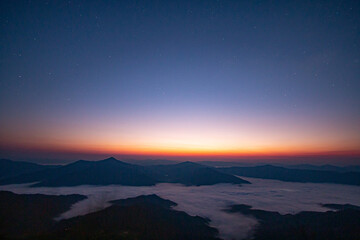 A thick sheet of fog in the beautiful morning