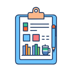 Clipboard with data visualization and pencil illustration