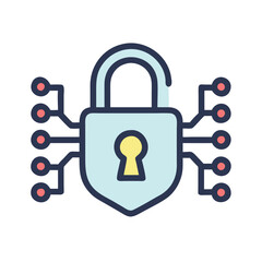 Digital security lock with connected circuits illustration design