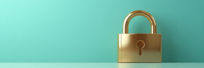 Secure golden lock on turquoise background: modern cybersecurity protection 