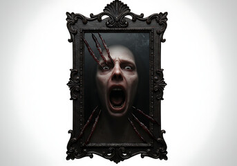 3D Realistic Horor Object of Screaming Face in Frame