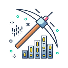 Cartoon Pickaxe Mining Cryptocurrency with Growing Graph
