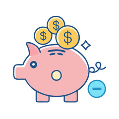 Piggy Bank Icon with Gold Coins, Savings Concept
