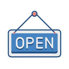 Blue Open Sign with White Letters Illustration