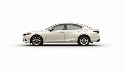 Elegant White Sedan in Side Profile on White Background