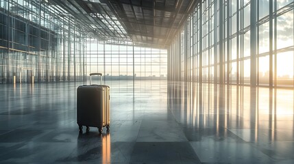 Contemporary Suitcase in Bright and Airy Airport Terminal with Large Windows and Polished Floor