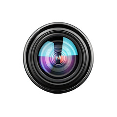 A detailed graphic rendering of a professional camera lens, showcasing its intricate structure and optical elements.