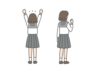 セーラー服の女子高生ガッツポーズ