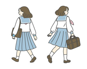 並んで歩く女子高生の後ろ姿