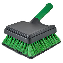 A square detailing brush with a green handle, ideal for cleaning vehicles or other surfaces.