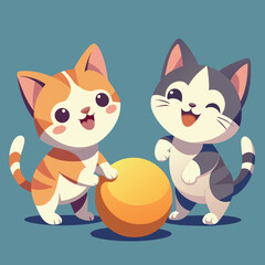 Fototapeta premium Cute little kittens playing with a ball big eyes 