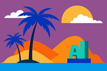 Obraz premium Stunning AI Generated Tropical Paradise Beach Illustration Vector Illustration Background