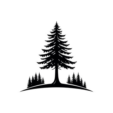 pine tree silhouette logo vector line art logo design
