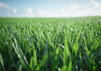Fototapeta premium Vibrant Green Grass Field Under Bright Blue Sky on Sunny Day