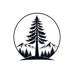 pine tree silhouette logo vector line art logo design