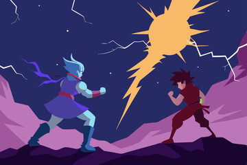 Anime Lightning Battle Scene In Celestial Sky Picture