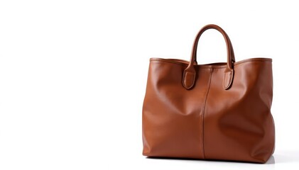 Fototapeta premium Brown leather tote bag, isolated on white background , brown bag, stylish, product