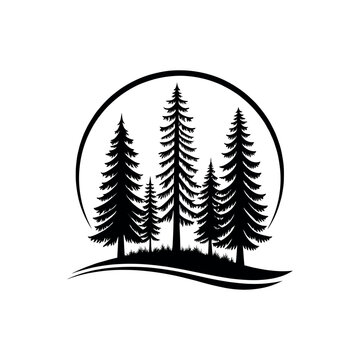 pine tree silhouette logo vector line art logo design