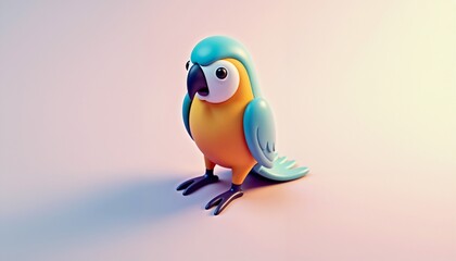 Colorful cartoon parrot with big eyes on gradient background