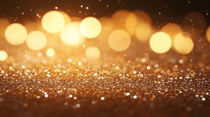A festive backdrop of warm golden glitter and bokeh lights.