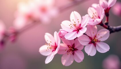 Naklejka premium Delicate pink sakura blossoms, full bloom, soft petals , design, wallpaper, illustration