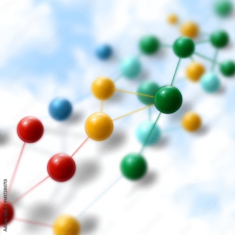 Aufkleber abstract network of colorful spheres on a white background, representing connectivity and interconne